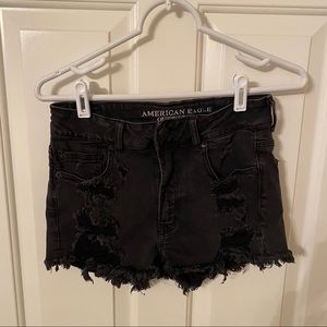 American Eagle High Rise Black Distressed Shorts